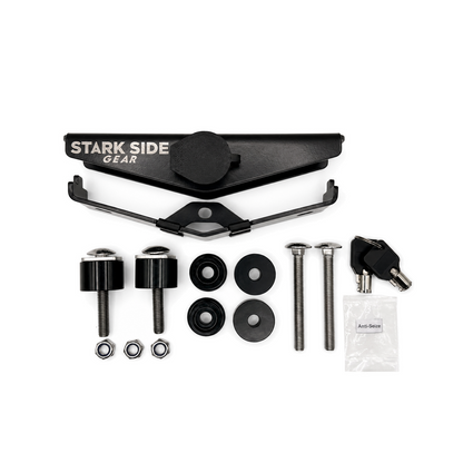 The Gatekeeper locking mount with its spacers, carriage bolts, washers and keys