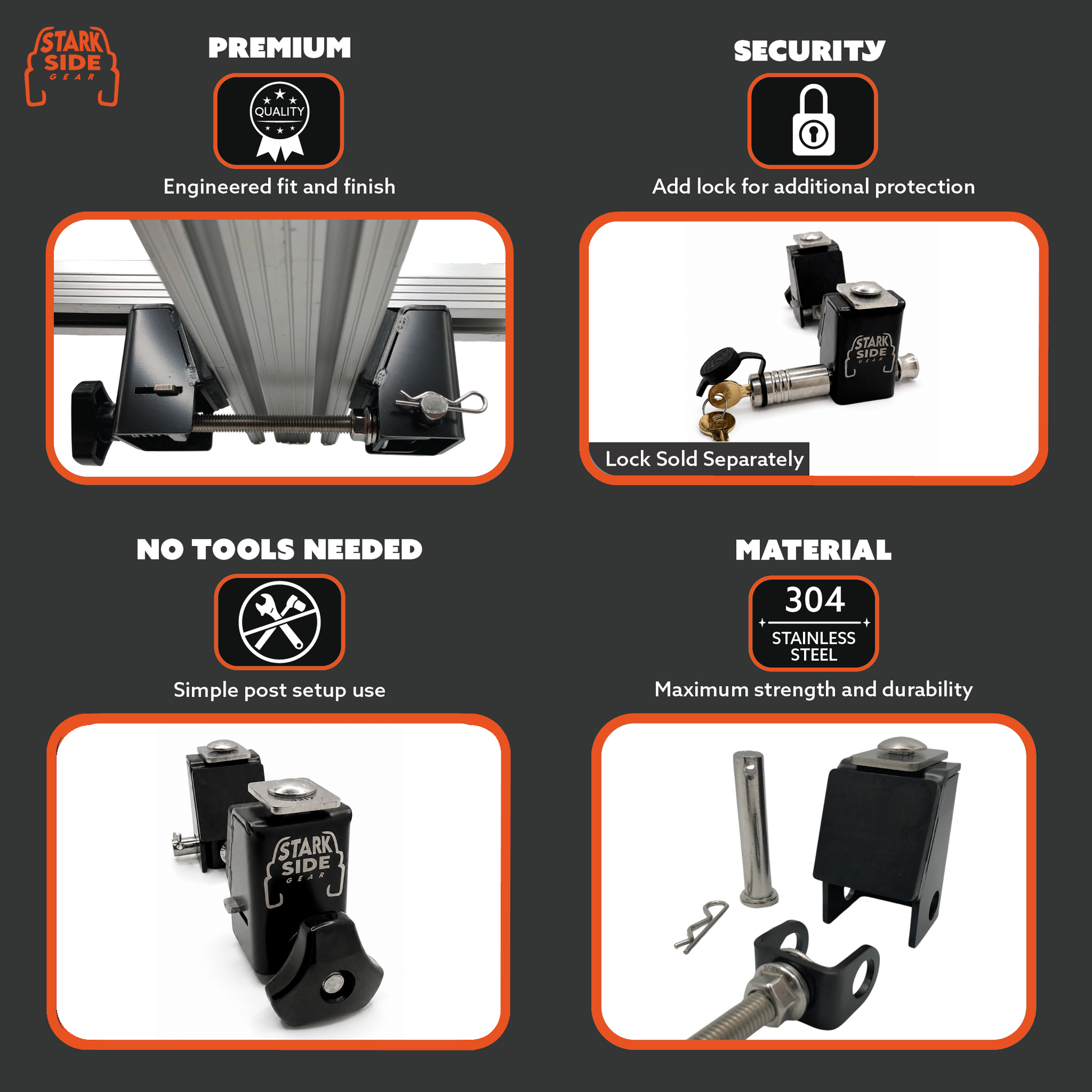 Slipstream features: engineered fit and finish, optional lock, no tools needed, 304 stainless steel
