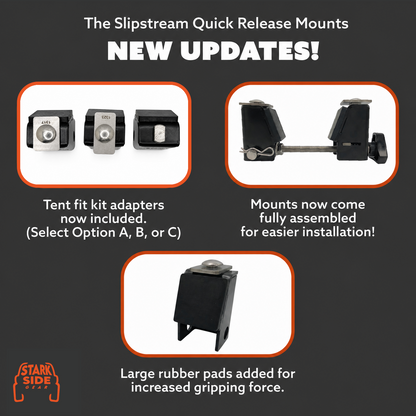 Current revision: fit kit adapters included, mounts ship fully assembled, larger rubber grip pads