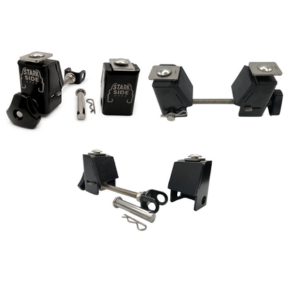 Slipstream mounts, pins and brackets photographed from several angles