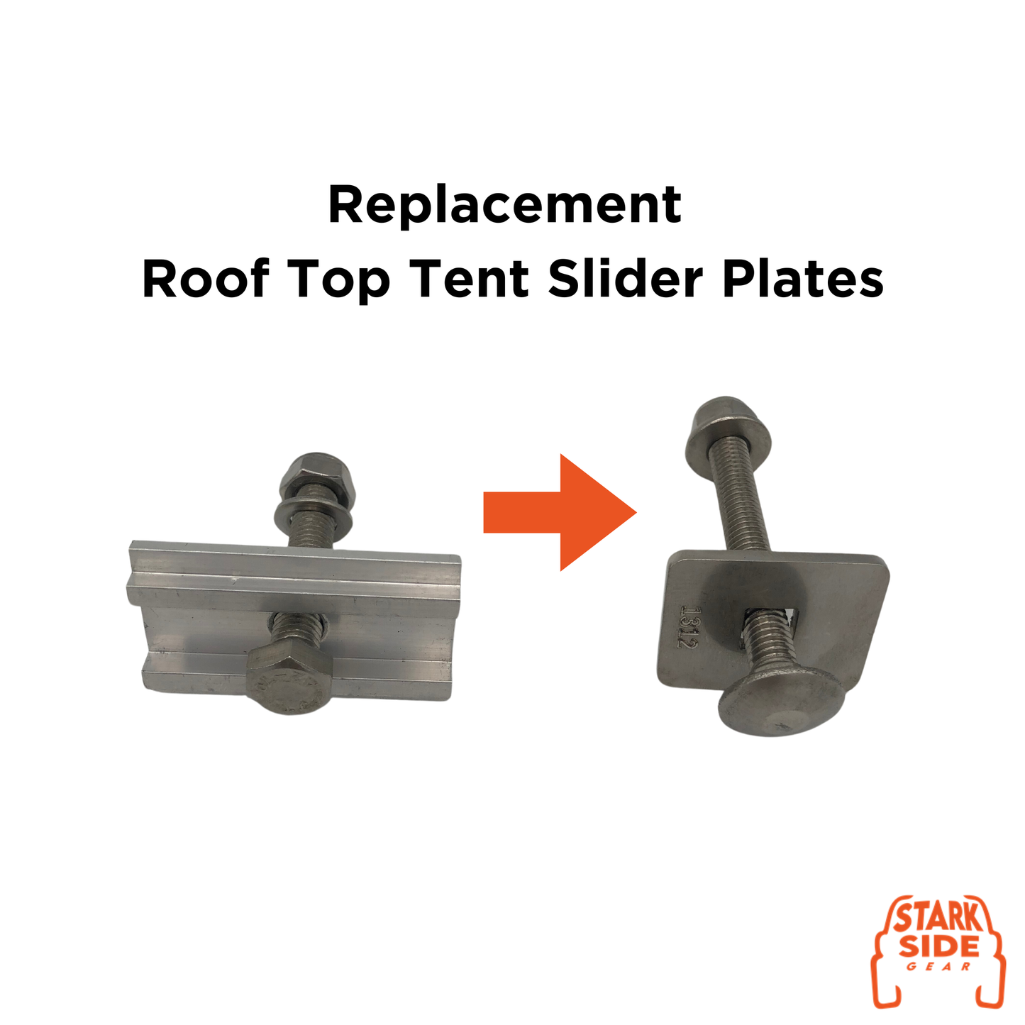 Replacement roof top tent slider plates - the stock aluminium slider replaced by a steel plate and carriage bolt