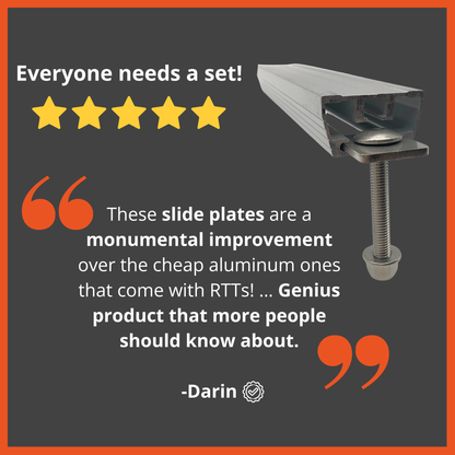 Customer review calling the slide plates an improvement over the aluminium ones supplied with rooftop tents