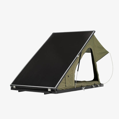 Inspired Overland Carbonlite open in olive, studio three-quarter view with the carbon fibre lid raised