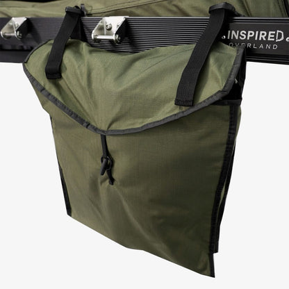 Olive gear bag strapped beneath the Carbonlite base rail