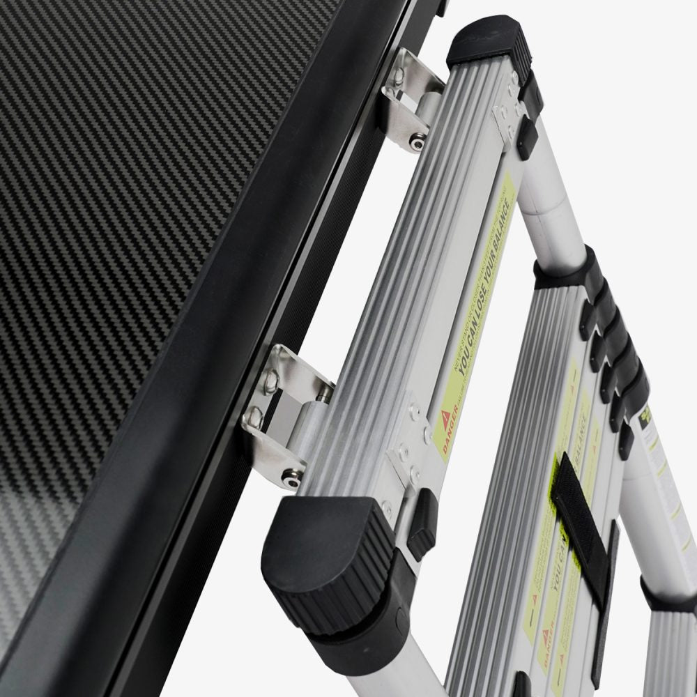 Telescoping aluminium ladder mounted to the brackets on the Carbonlite shell
