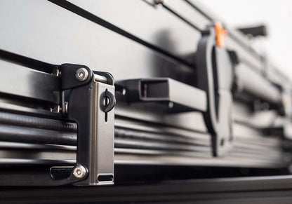 Hinge and latch hardware on the Roofnest Condor Overland 2 shell