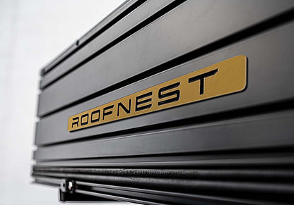 Roofnest badge on the aluminium shell of the Condor Overland 2