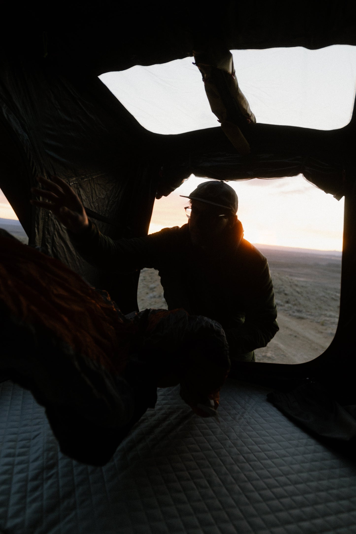 Sitting in the open Intrepid Geo 2.5 at sunset in the desert