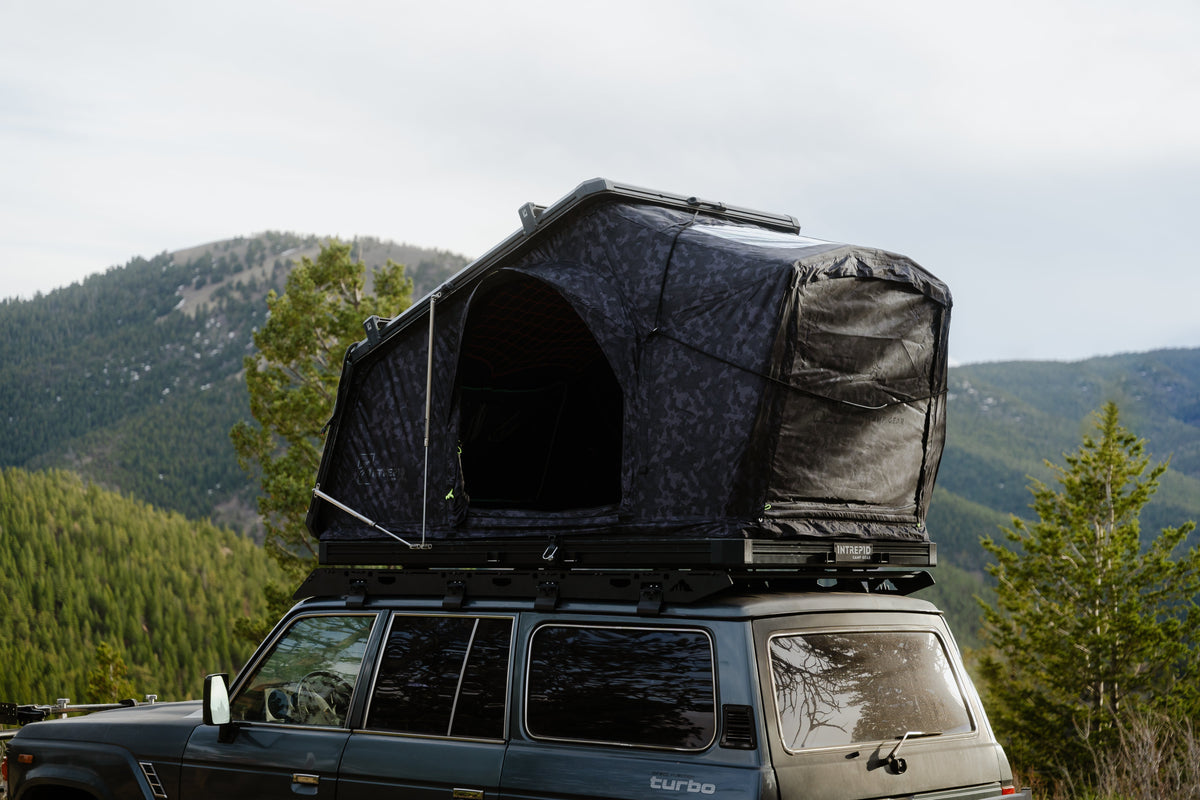 Intrepid Geo 2.5 Pro in Camo, open at a mountain camp