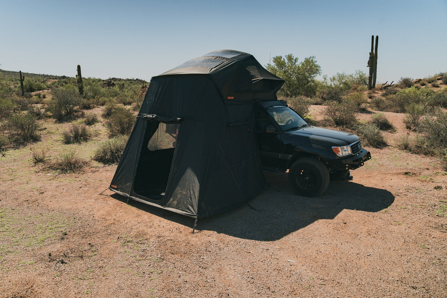 ROAM Vagabond XL 2.0 annex room seen from the side, in the desert
